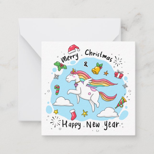 Unicorn Merry Christmas/Happy New Year Card (Front)
