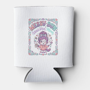 Unicorn Messy Bun Unicorn Mum Retro Style Graphic  Can Cooler