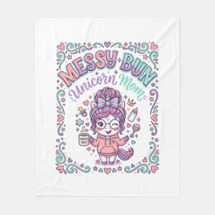 Unicorn Messy Bun Unicorn Mum Retro Style Graphic  Fleece Blanket