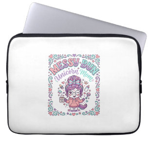 Unicorn Messy Bun Unicorn Mum Retro Style Graphic  Laptop Sleeve