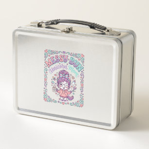 Unicorn Messy Bun Unicorn Mum Retro Style Graphic Metal Lunch Box