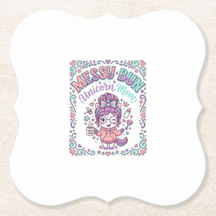 Unicorn Messy Bun Unicorn Mum Retro Style Graphic Paper Coaster