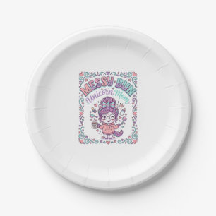 Unicorn Messy Bun Unicorn Mum Retro Style Graphic Paper Plate