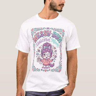 Unicorn Messy Bun Unicorn Mum Retro Style Graphic T-Shirt