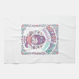 Unicorn Messy Bun Unicorn Mum Retro Style Graphic Tea Towel
