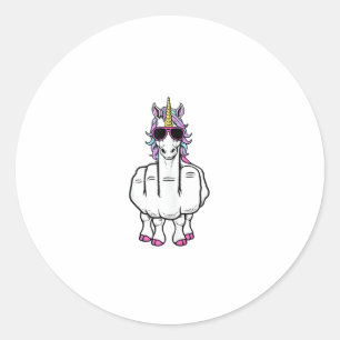 Unicorn Middle Finger Funny Magical Offensive Rude Classic Round Sticker