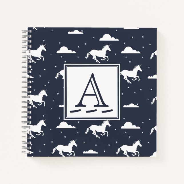 Unicorn Midnight Sky Pattern Monogram Notebook (Front)