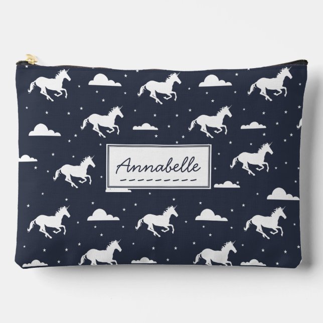 Unicorn Midnight Sky Pattern Personalised Accessory Pouch (Front)