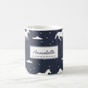 Unicorn Midnight Sky Pattern Personalised Blue Coffee Mug