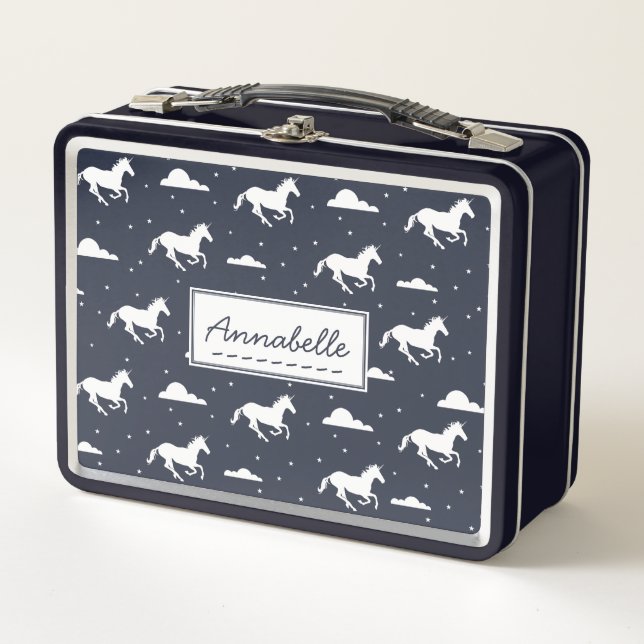 Unicorn Midnight Sky Pattern Personalised Metal Lunch Box (Front)