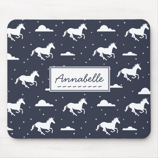 Unicorn Midnight Sky Pattern Personalised Mouse Mat (Front)