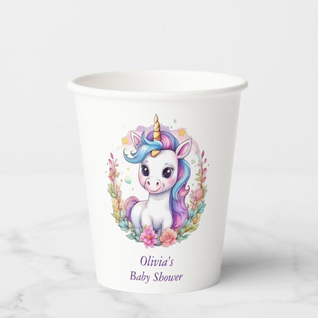 Unicorn Minimalist Baby Shower positive Paper Cups (Front)