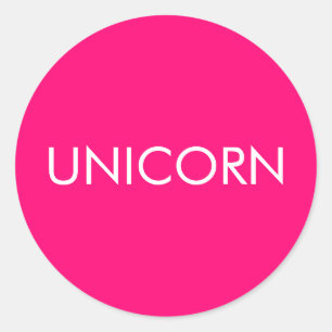 "Unicorn" minimalist hot pink fuchsia white Classic Round Sticker