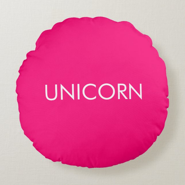 "Unicorn" minimalist hot pink fuchsia white Round Cushion (Front)