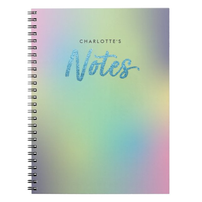 Unicorn Mix Pattern Faux Blue Glitter Notes Notebook (Front)