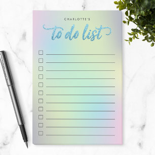 Unicorn Mix Pattern Faux Blue Glitter To Do List Post-it Notes
