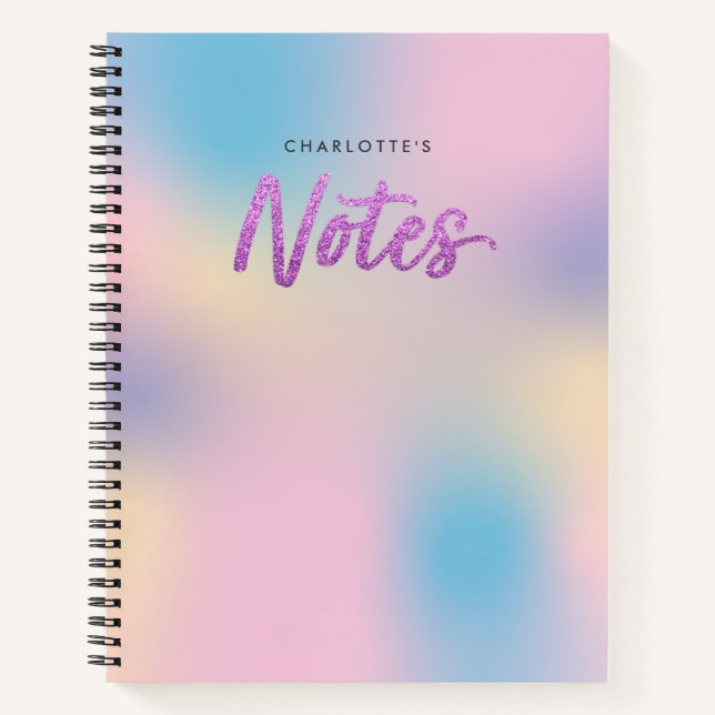 Unicorn Mix Pattern Faux Purple Glitter Notes Notebook (Front)