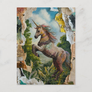 Unicorn Mixed Media Collage Postcard