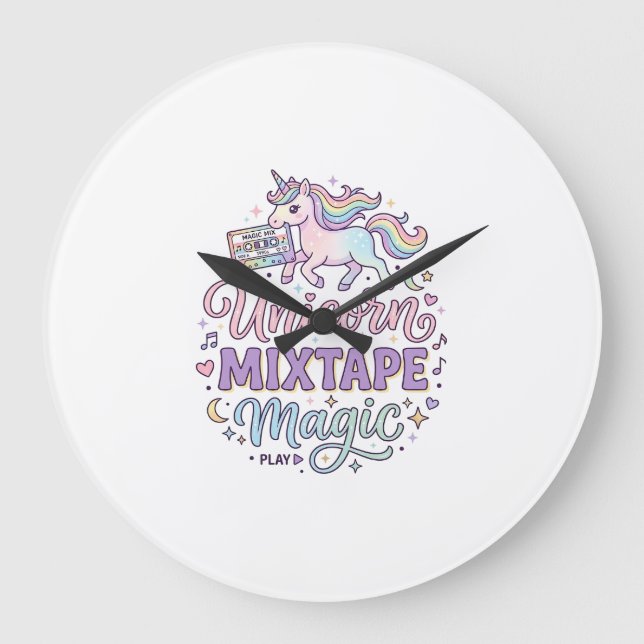 Unicorn Mixtape Magic Adorable Sticker and Shirt D Large Clock (Front)