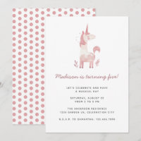 Unicorn Modern Pink Polka Dots Kids Birthday Party
