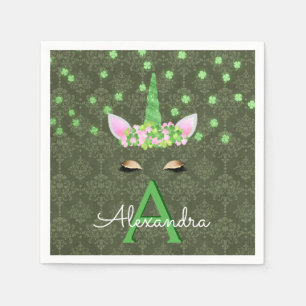 Unicorn Monogram Green St. Patrick's Day Napkin