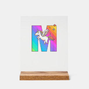 Unicorn Monogram Letter M Initial Cute Girls Birth Acrylic Sign