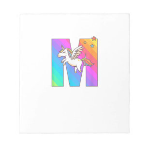 Unicorn Monogram Letter M Initial Cute Girls Birth Notepad