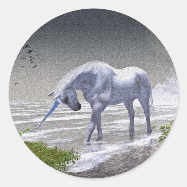 Unicorn Moon Classic Round Sticker (Front)