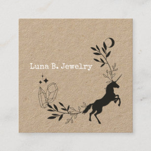Unicorn, Moon & Crystals Dainty Jewelry Shop Square Business Card