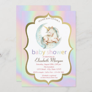 Unicorn,Moon Holographic Baby Shower  Invitation
