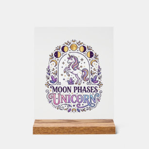Unicorn Moon Phases Unicorn White Background Shirt Acrylic Sign