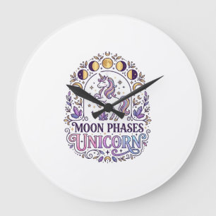 Unicorn Moon Phases Unicorn White Background Shirt Large Clock
