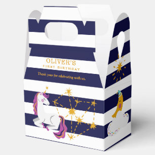 Unicorn Moon Stars Blue 1st Birthday Thank You Favour Box