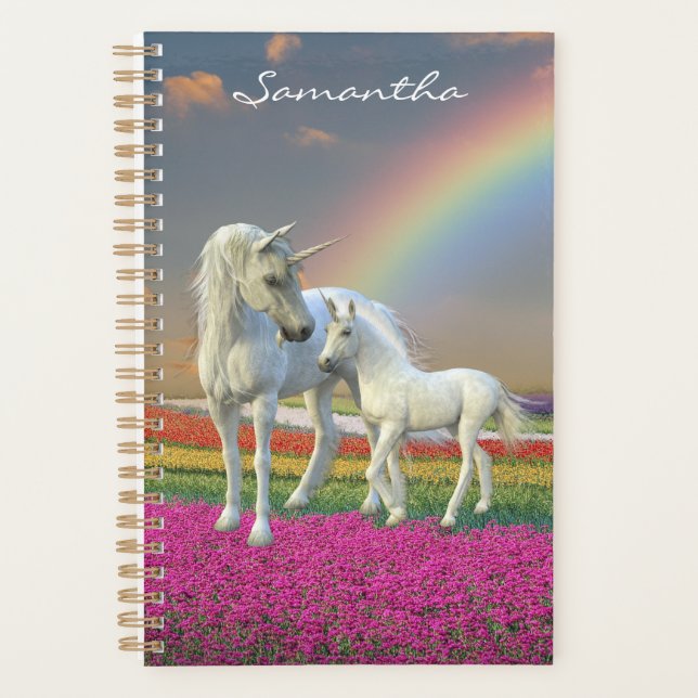 Unicorn Mother and Foal Rainbow Yearly Monogram Planner (Front)