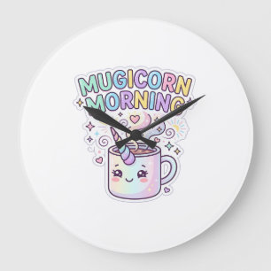 Unicorn Mugicorn Morning Graphic Design Zazzle Des Large Clock