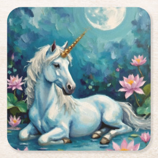 Unicorn Mystic Garden Square Paper Coaster