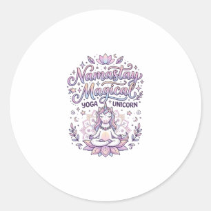 Unicorn Namastay Magical Adorable Typography Desig Classic Round Sticker