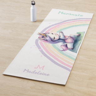 Unicorn Namaste Yoga Pose Cute Funny Name Monogram Yoga Mat