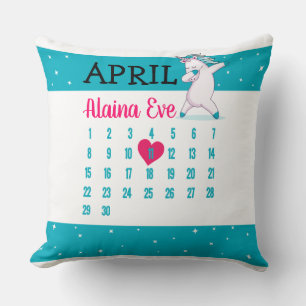 Unicorn Name Calendar Birthday Throw Pillow