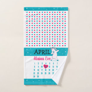 Unicorn Name Calendar Birthday Towel