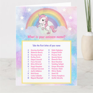 Unicorn Name Game Birthday Card