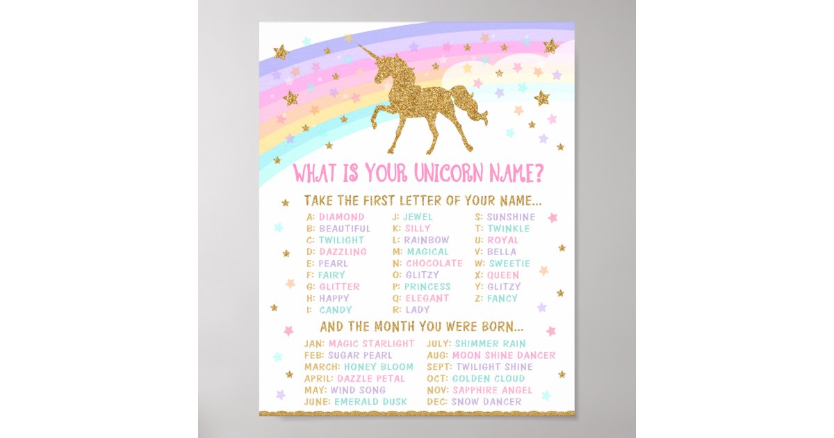 unicorn name game poster zazzlecouk