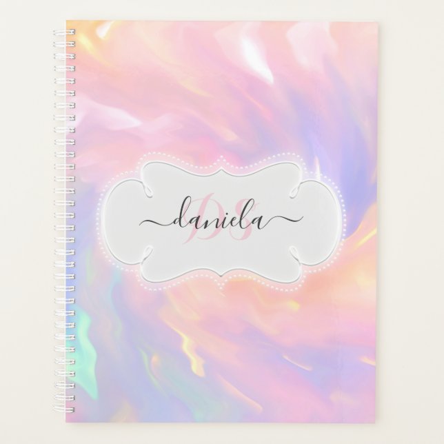 Unicorn Name Monogram Holograph Princess Quinceañe Planner (Front)