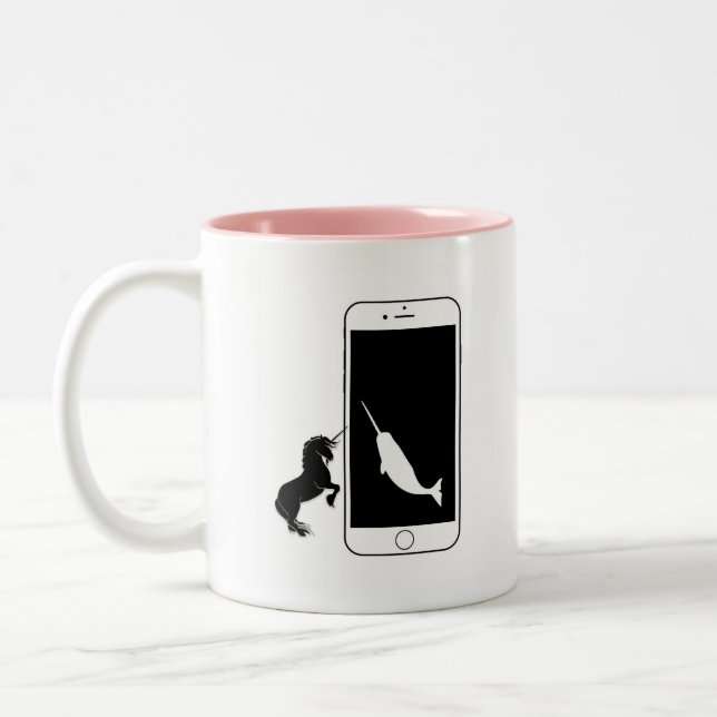 Unicorn Narwhal Smartphone Mirror Love Two-Tone Coffee Mug (Left)