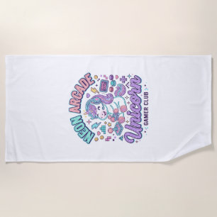 Unicorn Neon Arcade Unicorn Retro Style Product Gr Beach Towel