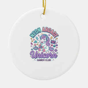 Unicorn Neon Arcade Unicorn Retro Style Product Gr Ceramic Tree Decoration