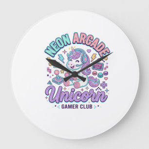 Unicorn Neon Arcade Unicorn Retro Style Product Gr Large Clock