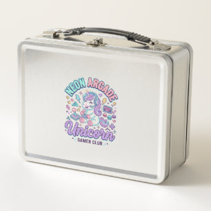 Unicorn Neon Arcade Unicorn Retro Style Product Gr Metal Lunch Box