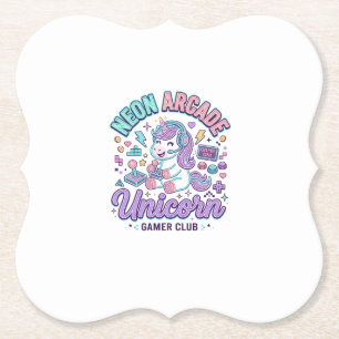Unicorn Neon Arcade Unicorn Retro Style Product Gr Paper Coaster