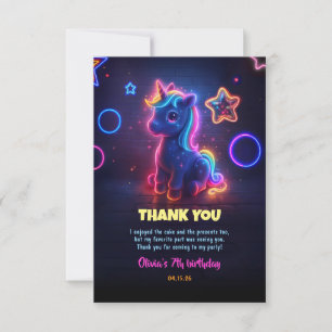Unicorn Neon Birthday Party Thank You Card